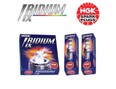 Close-up view of NGK Iridium IX spark plugs for BMW M3 E30.