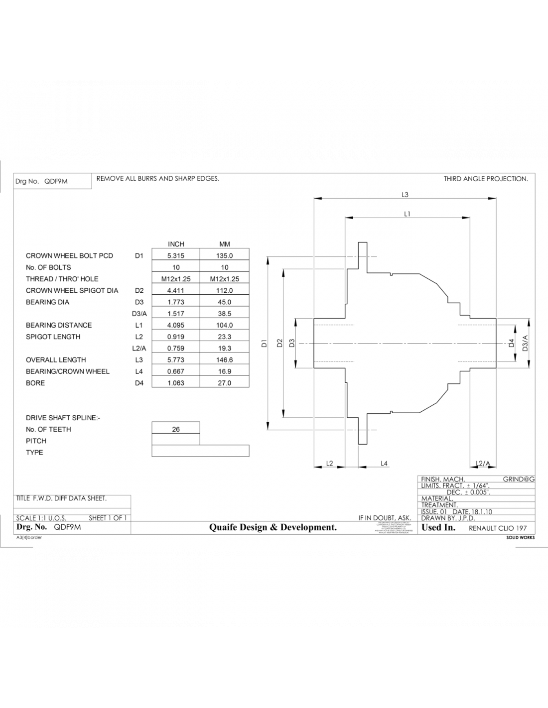 Selflocking limited slip differential QUAIFE for RENAULT Clio 3 RS