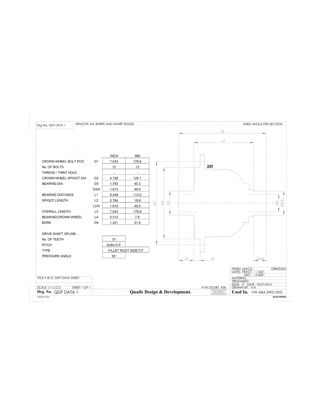 Selflocking limited slip differential QUAIFE for VOLKSWAGEN Golf 6 GTI